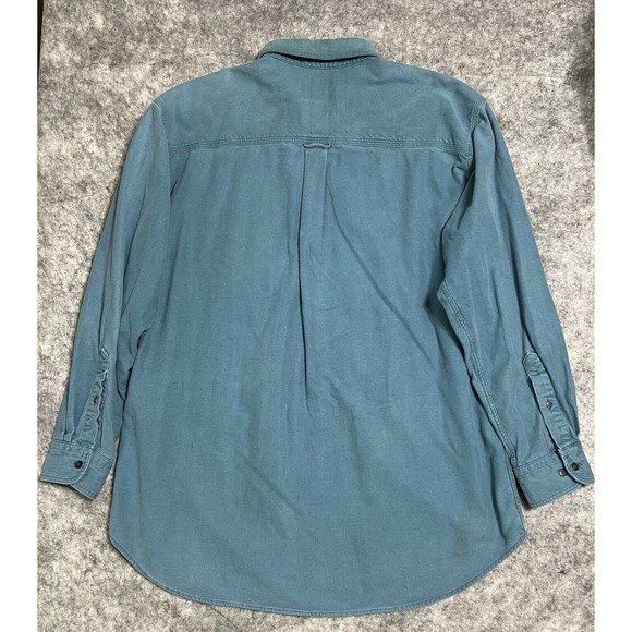 Woolrich CHAMOIS Flannel Shirt Men’s L Blue Work Chore Broken In Button Down - Picture 4 of 14